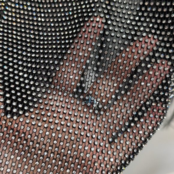 Santa Brands Black Rhinestone Ostrich Feather Mini Dress - Picture 10 of 11